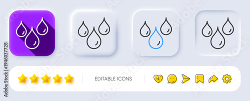 Waterproof line icon. Neumorphic, Flat shadow, 3d buttons. Water resistant sign. Drop protection symbol. Line waterproof icon. Social media icons. Vector