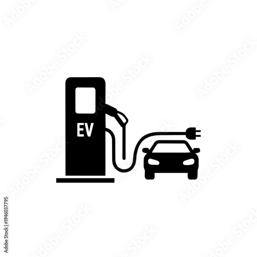 Electric Vehicle (EV) Charging Station Silhouette Vector Icon
