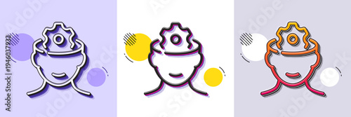 Brain working line icon. Halftone dotted pattern. Gradient icon with grain shadow. Psychology therapy sign. Mental health symbol. Line brain working icon. Various designs. Vector