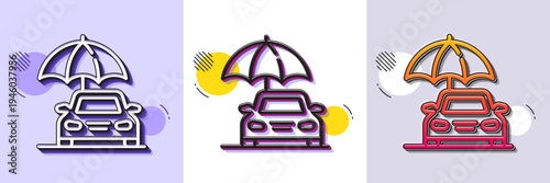Car insurance line icon. Halftone dotted pattern. Gradient icon with grain shadow. Risk management sign. Vehicle with umbrella symbol. Line car insurance icon. Various designs. Vector