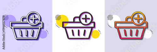 Add to Shopping cart line icon. Halftone dotted pattern. Gradient icon with grain shadow. Online buying sign. Supermarket basket symbol. Line add purchase icon. Various designs. Vector