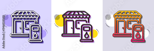 Filling station line icon. Halftone dotted pattern. Gradient icon with grain shadow. Petrol or gas station sign. Diesel fuel symbol. Line filling station icon. Various designs. Vector