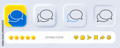 Messenger line icon. Neumorphic, Flat shadow, 3d buttons. Speech bubble sign. Chat message symbol. Line messenger icon. Social media icons. Vector