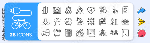 Refresh like, Voicemail and Door line icons. Interest rate, AI generate, Inflation icons. Pack of Reminder, Tax calculator, Project deadline icon. Vector