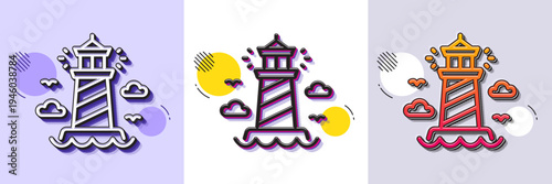 Lighthouse line icon. Halftone dotted pattern. Gradient icon with grain shadow. Beacon tower sign. Searchlight building symbol. Line lighthouse icon. Various designs. Vector