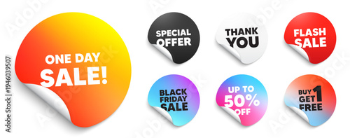 One day sticker tag. Special offer paper price tags. One day sale tag. Special offer price sign. Advertising Discounts symbol. Discount, black friday sticker. Promo banner. Vector
