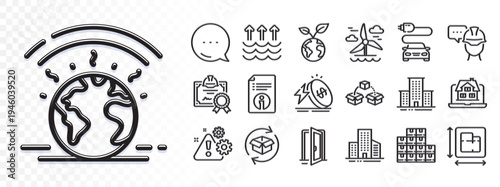 Greenhouse, Evaporation and Windmill line icons for web app. Glare of light effect. Message icon. Pack of Floor plan, Energy price, Buildings pictogram icons. Vector