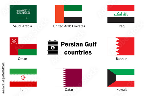 Persian Gulf countries. Flags of oil countries of the Middle East