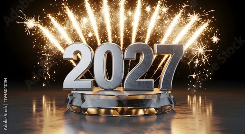 Celebrating the new year 2027 with sparkling fireworks