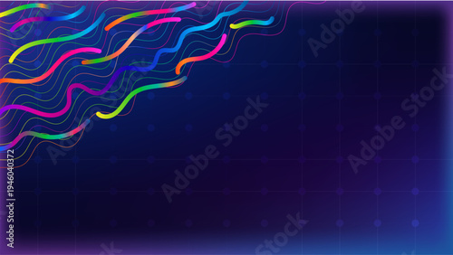 Abstract futuristic grid background with neon waves