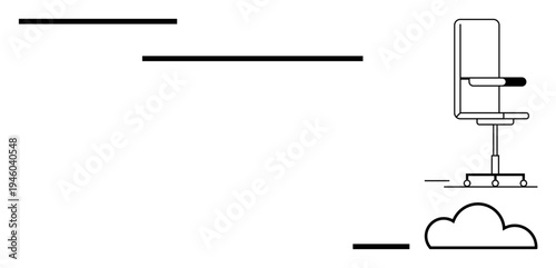 Career progression, workplace productivity, remote work, innovation, minimalism, creativity. A modern office chair with a cloud and line elements. Career progression and workplace productivity