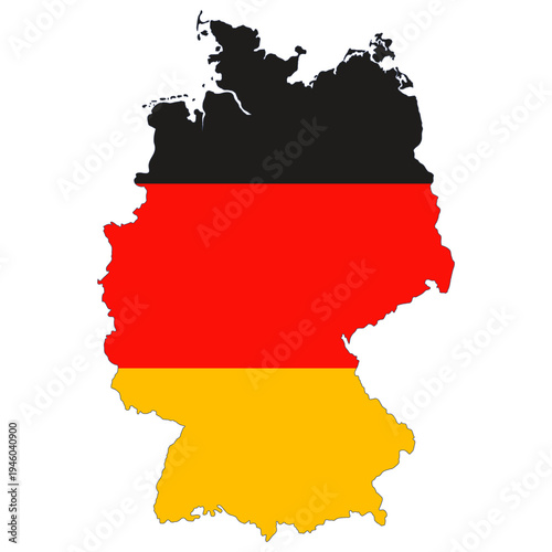 A map of Germany with the colors of the German flag.