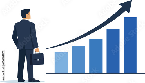 Businessman observing a growing graph symbolizing business success and progress