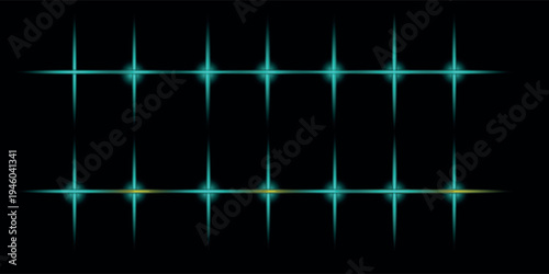 Glowing grid pattern with bright lights on black background