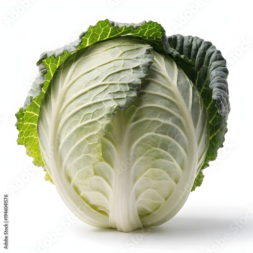 Fresh Green Cabbage Isolated on White Background, Healthy Organic Vegetable