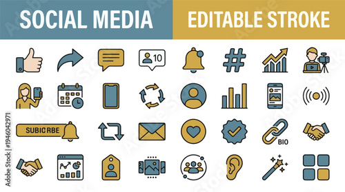 Social media marketing digital communication network icons set