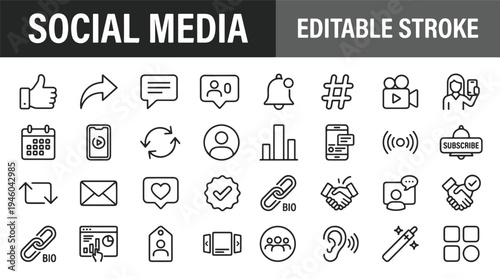 Social media network communication line icons