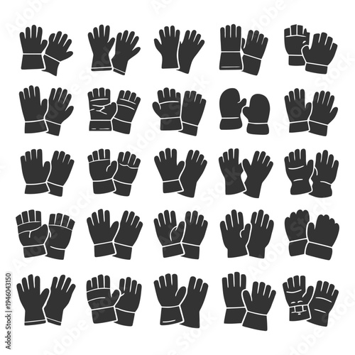 Various icons of gloves and mittens in different styles.