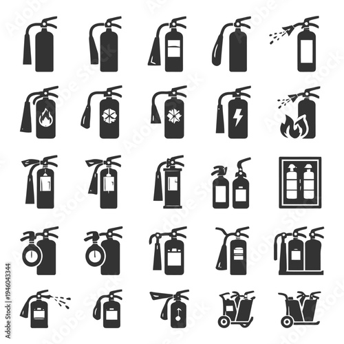 Fire extinguisher safety icons: varieties and actions in emergency prevention.