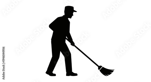 Man sweeping with a broom.