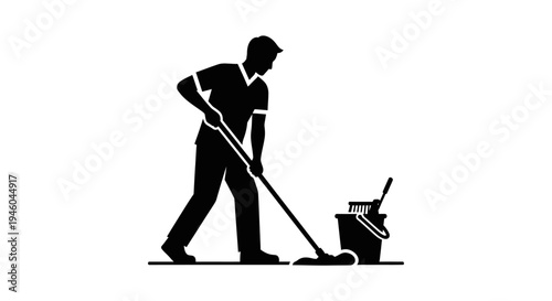 Man cleaning with mop and bucket.