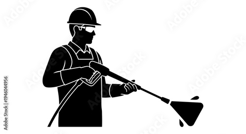 Man wearing protective gear spraying chemicals.