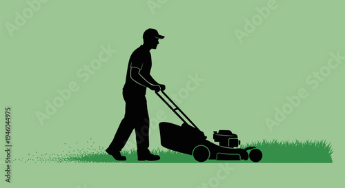Man pushing lawn mower outdoors.