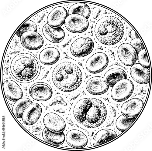Victorian microscopic blood cells engraving vintage medical histology illustration