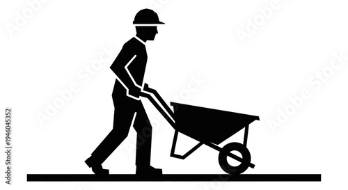 Man pushing a wheelbarrow.