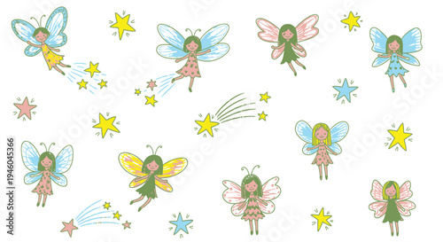Set of 8 colorful fairy icons vector