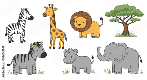 Set of 6 safari animals vector icons