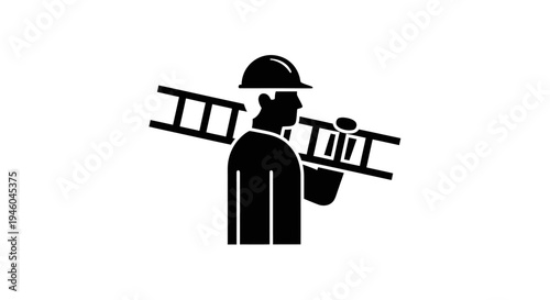 Man wearing hard hat carrying ladder.