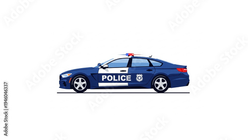 Police Patrol Car Vector Illustration, Law Enforcement Vehicle, Security Transport Icon, Minimal Modern Vector Design, White Background