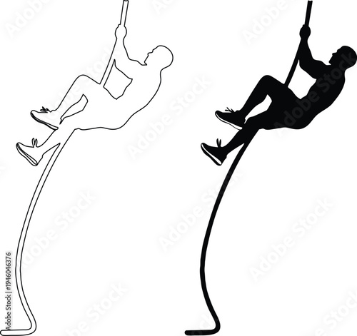A dynamic illustration depicts two variations of a pole vaulter in mid air showcasing the athletic form during competition high quality