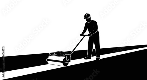 Man painting road with machine.