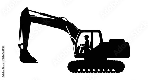 Silhouette of excavator with operator.