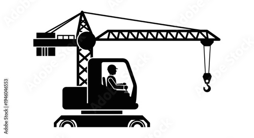 Mobile crane with operator lifting hook.