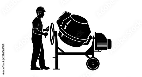 Man operating a cement mixer machine.