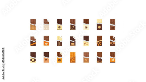Chocolate Bar Icon Set, Sweet Dessert Candy Symbols, Cocoa Snack Vector Collection, Minimal Food Icons