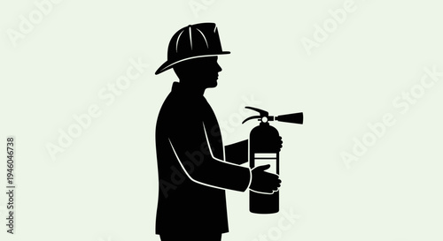 Firefighter holding fire extinguisher device.