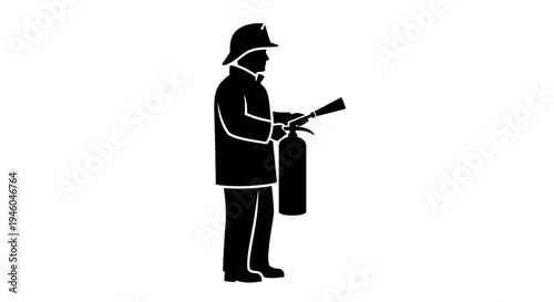 Firefighter Holding Fire Extinguisher Equipment.