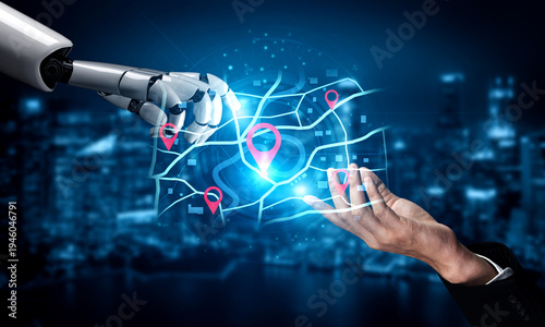 Konstfotografi A smart AI assistant calculates the optimal delivery route using GPS navigation