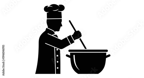 Chef Cooking in Kitchen with Pot.