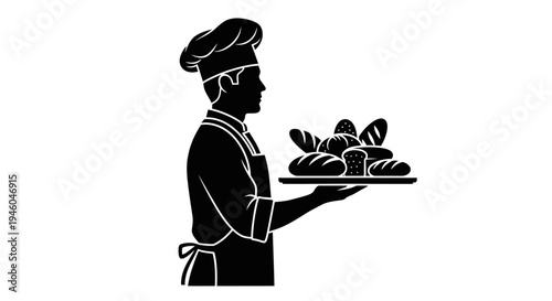 Waiter holding a tray of food.