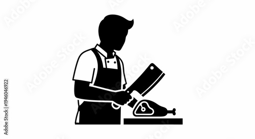 Butcher cutting meat with knife.