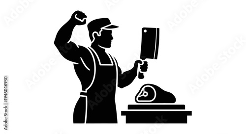 Butcher Holding Meat Cleaver Strongly.