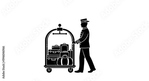 Man pushing luggage cart with suitcases.