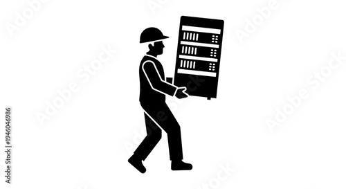 Man carrying a large server rack.