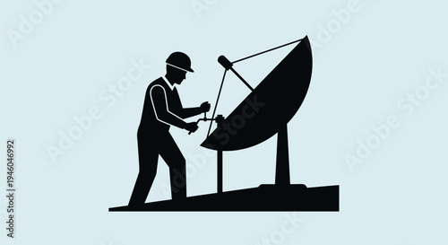 Man installing satellite dish antenna.