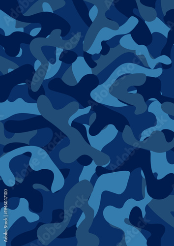 ブルー系のカモフラージュパターンのベクター背景。迷彩柄のテクスチャ素材。 / Blue camouflage pattern vector background. Camo texture material.